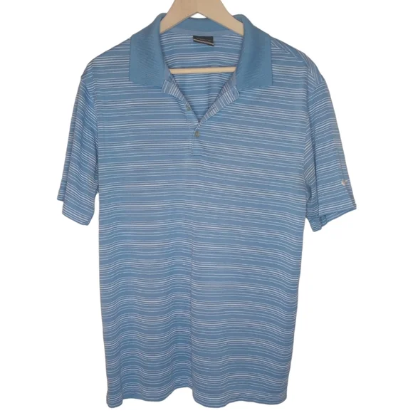 Nike Golf Men's Dri-Fit Blue White Striped Short Sleeve Polo Large - Picture 1 of 11